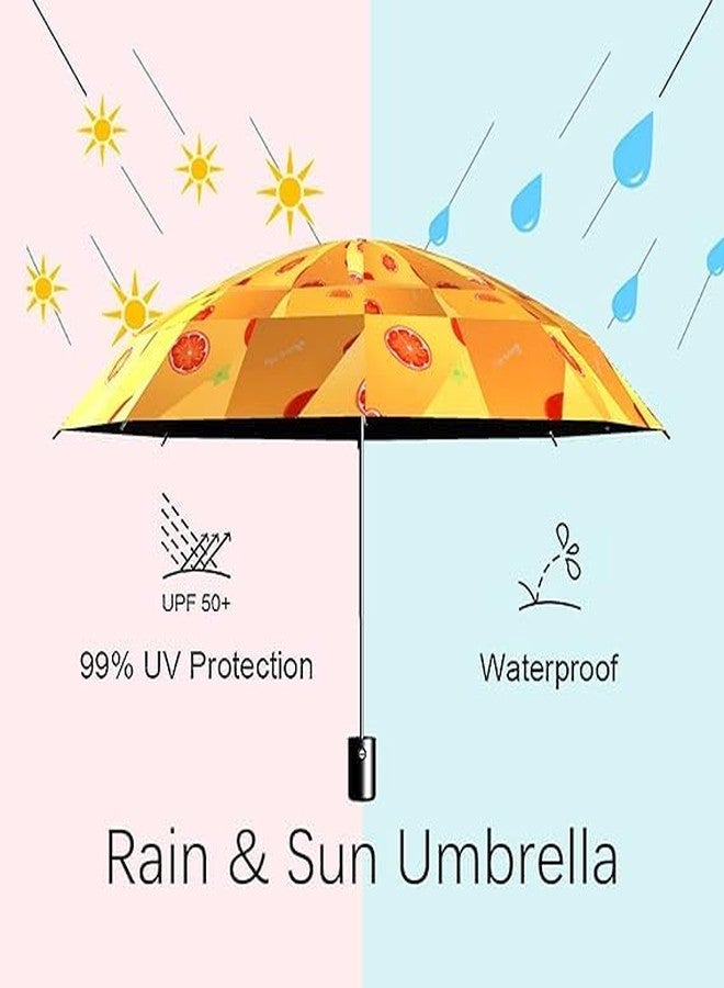 Missby Unisex-Adults Manual Tri-Fold Compact Umbrella with Creative Fruit Printing for Rain & Sun Protection (23 Inches, Large Size) (Orange) - Image 4
